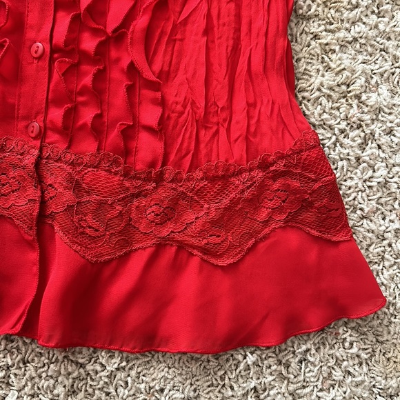 NWT⭐️Vintage ALLISON TAYLOR Ruffles and Lace Red V-Neck DressyTOP❤️Size Small - Picture 5 of 11